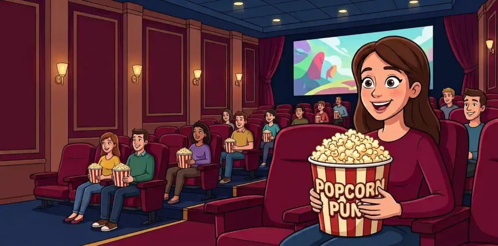 Woman holding popcorn inside cinema